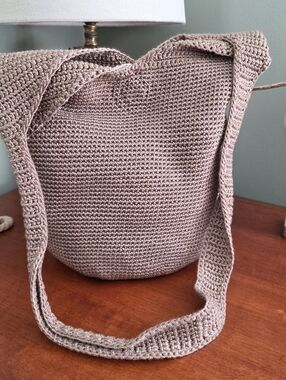 The Sak Crochet Bucket Shoulder Bag Tan Knit Purse Boho